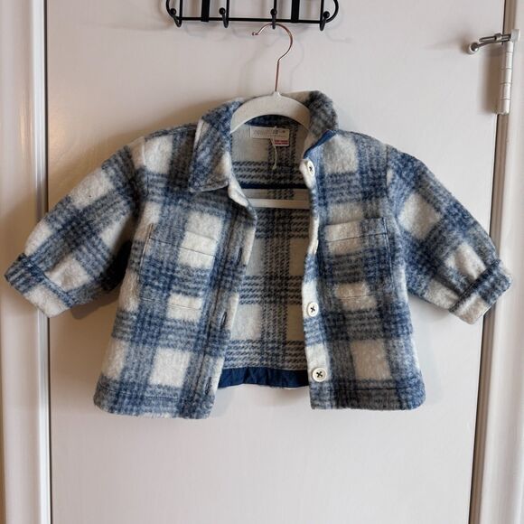 Girls Zara Blue and White Plaid Wool Button Up Shacket 18-24 months EUC - Picture 1 of 3